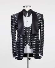 Novo smoking preto com bolinhas (jaqueta + calça + colete + gravata), blazer para noivado, lapela, padrinho de casamento 2024 - compre barato
