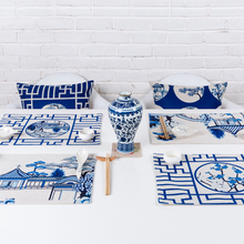 Decoração de mesa estilo chinês retro azul clássico padrão upscale tapetes chá western placemat dupla camada de linho grosso toalha almofada 2024 - compre barato