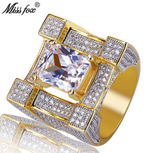 MISSFOX Hip Hop Paris Eiffel Tower Base Rings For Men Big Square Diamond Prong Setting Luxury Ring High-End 18k Gold Men Jewelry 2024 - buy cheap