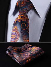 Tp906p8 roxo laranja Paisley 3.4 " 100% de seda do casamento tecido Jacquard homens gravata do laço bolso praça Handkerchief Set Suit 2024 - compre barato