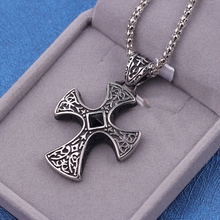 Retro Black Natural Stones Cross Charms Pendant Necklace Mens Large Maltese Cross Black Rhinestone Center Pendant 2024 - buy cheap