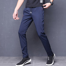Calças de verão masculinas, skinny stretch, coreana casual, calças soltas slim fit, cintura elástica, calças masculinas, preto, azul 2024 - compre barato