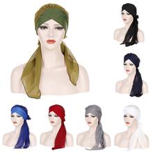 Women Long Tail Turban Hat Hijab Chemo Cap Muslim Headscarf Islamic Headwear Cancer Cap Hair Loss Hat Bow Bonnet Wide Band Wrap 2024 - buy cheap