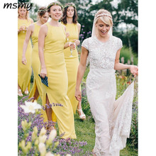 Simple Mermaid Bridesmaid Dresses Sleeveless Sheath Side Slit Yellow Satin Cheap Long Bridesmaid Dresses Custom Made 2024 - buy cheap