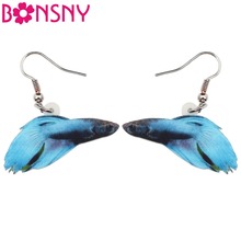 Bonsny Acrylic Blue Rumble Fish Earrings Dangle Drop Ocean Sea Big Long Novelty Jewelry For Girls Women Ladies Teen Accessories 2024 - buy cheap