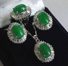 Real fine Lovely Sets natural green gem pendant necklace  Stud earring Ring gem women's jewelry lady's Jewelry American style 2024 - buy cheap