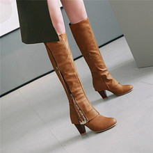 YMECHIC 2018 Fashion Western Knee High Ridding Chunky Heels Long Boots Brown Black Tall Ladies Botas Large Size Autumn Shoes 2024 - buy cheap
