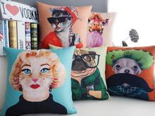 Cojín de lino de dibujos animados para el hogar, almohada con diseño de gato y jirafa, almohadones decorativos para el sofá 2024 - compra barato
