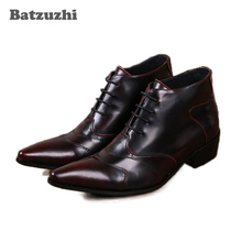 Batzuzhi Personalized High Top Men Business Leather Ankle Boots Fashion Lace Up Brush Color Men Short Ankle Boot Botas Hombre 2024 - buy cheap