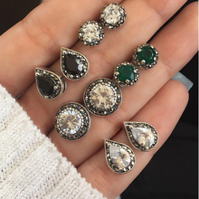 Meyfflin Women Crystal Earrings for Women Boucle D'oreille Jewelry Bohemian Stud Earring Set Green Droplets Brincos 5 Pairs 2024 - buy cheap