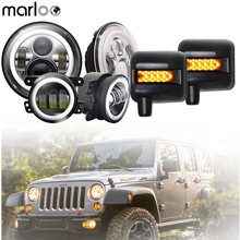 Marloo For 2007-2017 Jeep Wrangler JK 7Inch LED Headlights 4'' Fog Lamp With Rearview Mirror Turn Signal Light Set 2024 - buy cheap