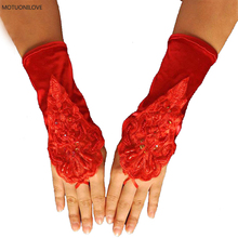 Guantes cortos de boda con cuentas, sin dedos, de satén, de encaje, marfil, Negro, Rojo, protector solar de verano, para conducir, venta al por mayor, envío gratis 2024 - compra barato