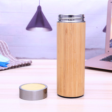 Botella de agua de acero inoxidable de bambú, taza de vacío de viaje con aislamiento al vacío, colador de Infusor de té, 450ML 2024 - compra barato