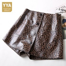 Spring Shorts Women Sheepskin Genuine Leather Shorts Black Brown Leopard Print High Waist Pocket Short Feminino Sexy Hot Shorts 2024 - buy cheap