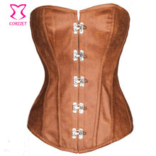 Brown Sexy Leather Corsets And Bustiers Gothic Steel Boned Corset Overbust Steampunk Clothing Women Plus Size Lingerie Corpet 2024 - buy cheap
