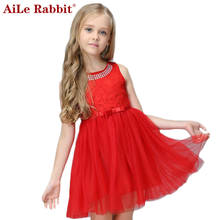 AiLe Rabbit  Girls Sleeveless Summer Dress Tutu Wedding Dress Veil Flower Girl Lace Diamond Bow Kids Children's k1 2024 - buy cheap