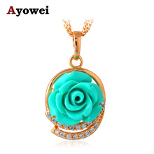 Glam Luxe Mysterious Green Rose for Innocence  Yellow Gold tone Fashion Jewelry Zircon Necklaces & Pendants LN617A 2024 - buy cheap