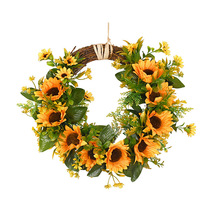 Artificial Wreath Sunflower Flower Wreath with Yellow Sunflower and Green Leaves for Front Door Wall Wedding Home Decoration 2024 - buy cheap