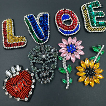 1pc heart Handmade rhinestone beaded Patches for clothes Sew on sequins patch Applique embroidered flower parches bordados para 2024 - buy cheap