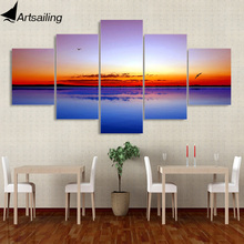 HD print 5 piezas lienzo pintura calm lake rosy sky sunset cuadros de pared para sala de estar envío gratis XA-2142A 2024 - compra barato