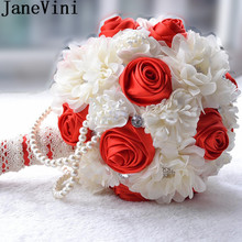 JaneVini Red Pink Rose Wedding Bouquets Bridal Satin Brooch Beaded Ivory Purple Crystal Brides Pearls Flowers Bouquet Ramo Novia 2024 - buy cheap