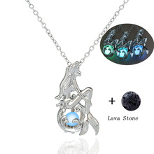Ожерелье в виде русалки с натуральным лавовым камнем, эфирное масло, ароматерапия, женское ожерелье, ювелирные изделия для унисекс 2024 - купить недорого
