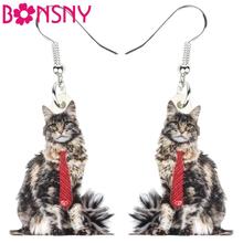 Bonsny Acrylic Fashion Red Tie Cool Cat Earrings Dangle Drop Unique Pet Jewelry For Women Girls Lovers Charms Gift Decoration 2024 - buy cheap
