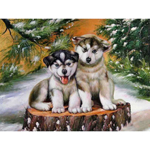 Broca quadrado completo 5d diy diamante bordado neve dois cães pintura diamante ponto cruz strass mosaico decoração 2024 - compre barato