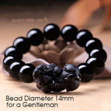 Men High-end Natural Pure Black Obsidian Bracelet Bracelets Feng Shui Healing Crystals Tourmaline lemurian quartz 14mm * 13 2024 - buy cheap