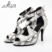 Ladingwu New White Snake texture PU Dancing Shoes For Women Latin Dance Shoes Women's Salsa sapato feminino salto alto 2024 - buy cheap