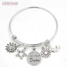 1PC Inspiration Stainless Steel Bangle Live Your Dream Bangle Sunflower Star Sun Moon Bracelets for Women Jewelry Gifts 2024 - buy cheap