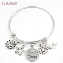 Pulsera de acero inoxidable para mujer, brazalete inspirado en el amor, sueño, girasol, estrella, sol, luna, regalo de joyería, 1 unidad 2024 - compra barato