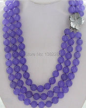 2015 fashion jewelry  3row  8mm Purple round chalcedony bead necklace  17-19" 2024 - buy cheap