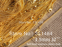 wholesale 100piece/lot 32'' gold plated 1.5mm ball chain necklace with lobster clasp chains bulk for jewelry making 2024 - buy cheap