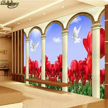 beibehang wall paper papel de parede wallpaper for walls 3D stereoscopic TV sofa backdrop wallpaper European scenery Roman tulip 2024 - buy cheap