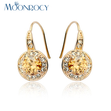 MOONROCY Free Shipping Fashion Jewelry Rose Gold Color Cubic Zirconia Yellow Austrian Crystal Earrings Hook for Women Gift 2023 - buy cheap