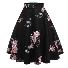 Vintage Women Skirt Floral Print Spring Summer Knee Length Skirts Womens Cotton High Waist Hepburn Swing Party Skirt Faldas Saia 2024 - buy cheap