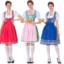 Nova alta qualidade alemão cerveja maid traje feminino oktoberfest dirndl vestido xadrez arco adulto festa de halloween roupa plus size xxxl 2024 - compre barato