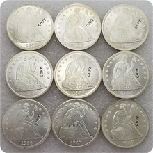 UNC-medalla de monedas UNC, colección de monedas réplica de 1 dólar UNC, 1840-1869 "Libertad sentada" 2024 - compra barato