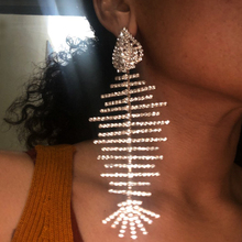 luxury Shiny Rhinestone Fish Bone Charms Drop Dangle Earrings for Women Fashion Jewelry Boho Maxi Statement Earrings Accessory 2024 - buy cheap