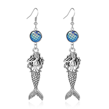 Pendientes a escala de dragón de pescado, Color plateado opaco, azul redondo, 1 par de pendientes de gota, pendientes únicos bonitos para mujeres y niñas 2024 - compra barato