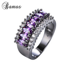 Bamos Bohemian Oval Charming Purple/Green/Blue/Red Birthston AAA Zircon Rainbow Rings For Women Black Gold Filled Wedding Gifts 2024 - buy cheap