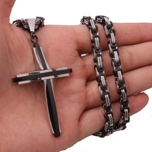 Wholesale Or Retail! New Stainless Steel Silver Color&Black Cross Design Men's Pendant Necklace Byzantine Chain 18-40" 2024 - buy cheap