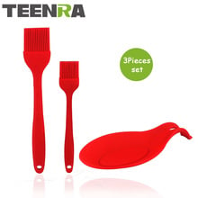 TEENRA 3Pcs Red Heat-resistant Silicone Basting Brush Spoon Mat Set Basting Oil Brush With Spoon Fork Mat Kitchen Tools 2024 - buy cheap