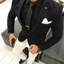 Новый черный костюм Homme последнее пальто брюки дизайн Terno Masculino Slim Fit Мужские свадебные костюмы блейзеры смокинги для жениха комплект из 2 предметов 2024 - купить недорого