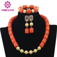 2015 Pretty African Wedding Jewelry Set Orange Coral Beads Necklace Set Nigerian Beaded Necklace Jewelry Set Free Shipping CJ466 2024 - buy cheap