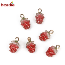 Stereoscopic Strawberry 5pcs/bag Red Color Drop Oil Charms Alloy Metal Pendant 14mm  Bracelet Earrings Handmade Jewlery Findings 2024 - buy cheap