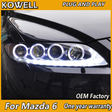 Kowell-farol dianteiro para mazda 6 2002-2008 luz de led, lente bi-xenon, farol alto e baixo, estacionamento 2024 - compre barato