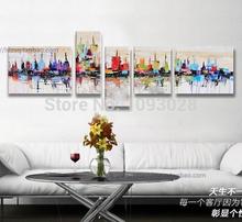 Free Shipping City Building 5PCS Real Oversized Handmade Modern Abstract Oil Painting On Canvas Wall Art Top Home Decoration 2024 - buy cheap