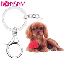 Bonsny Acrylic Cavalier King Charles Spaniel Dog Key Chain Keychains Cute Animal Jewelry For Women Girls Gifts Car Pendant Party 2024 - buy cheap